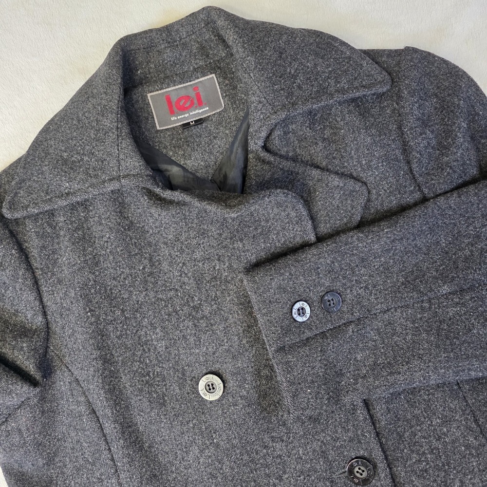 Vintage LEI Junior/ Women's Gray‎ 100% Wool Double Breasted Pea coat  Medium Y2K